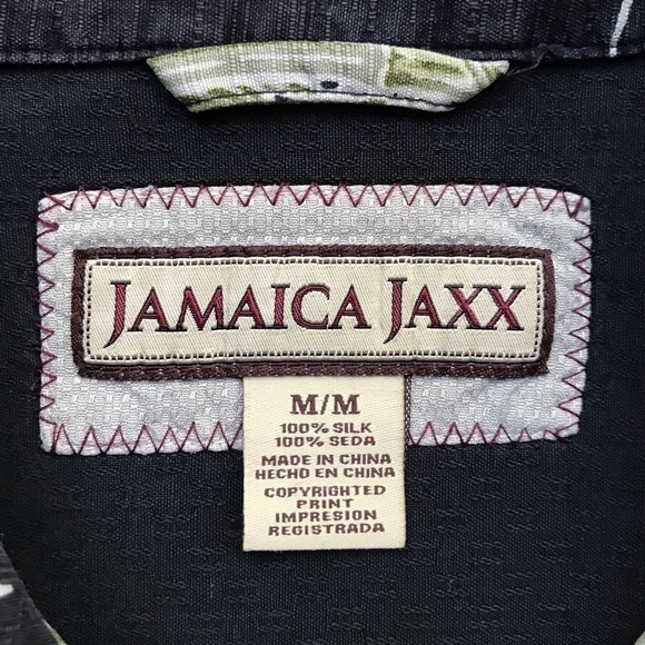 Jamaica Jaxx 100% Silk Tropical Shirt, Washed Black with Bamboo Fronds, Size Med - Picture 12 of 12